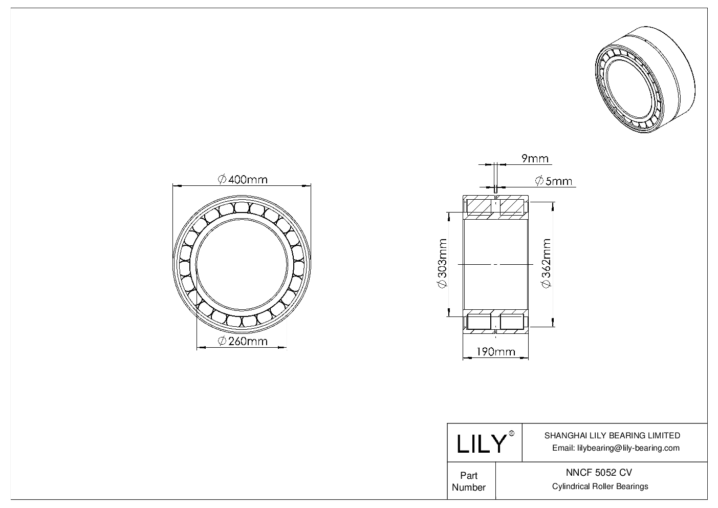 NNCF 5052 CV Rodamientos de rodillos cilíndricos de doble hilera de dotación completa cad drawing