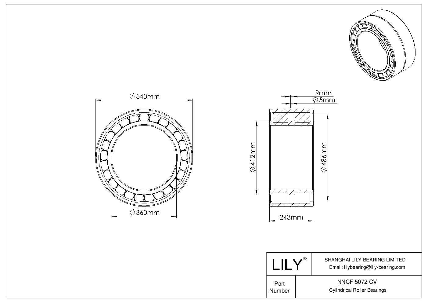 NNCF 5072 CV Rodamientos de rodillos cilíndricos de doble hilera de dotación completa cad drawing