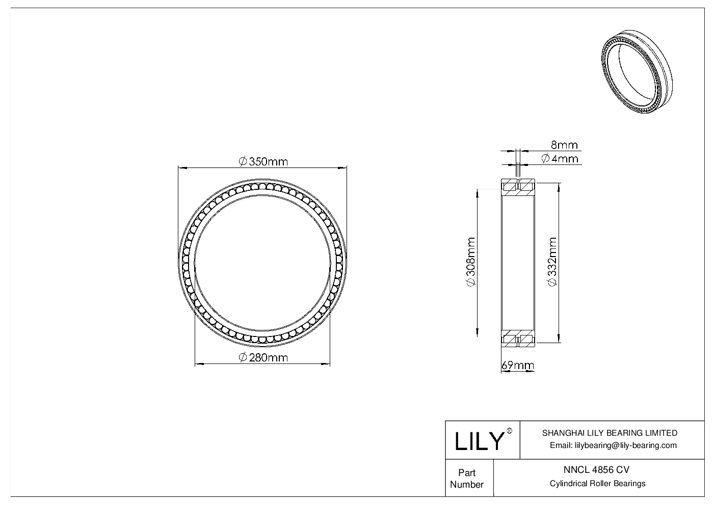 NNCL 4856 CV Rodamientos de rodillos cilíndricos de doble hilera de dotación completa cad drawing