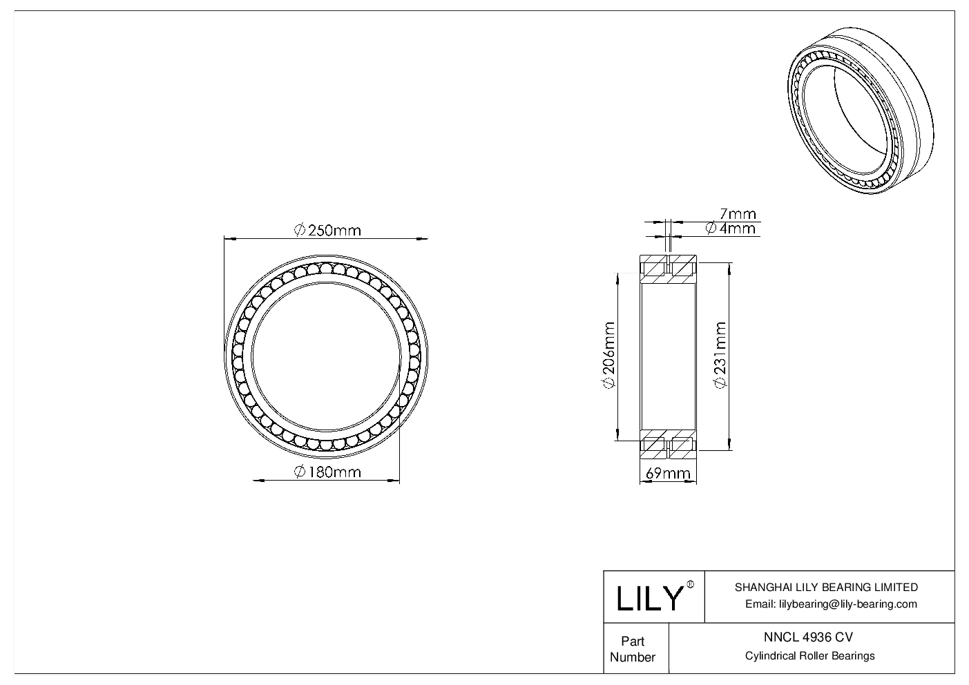 NNCL 4936 CV 双列满装圆柱滚子轴承 cad drawing