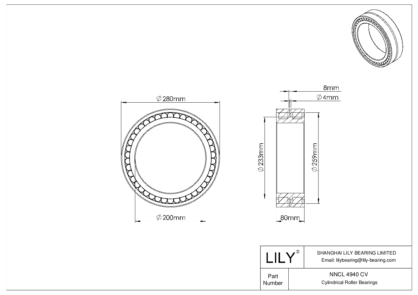 NNCL 4940 CV 双列满装圆柱滚子轴承 cad drawing