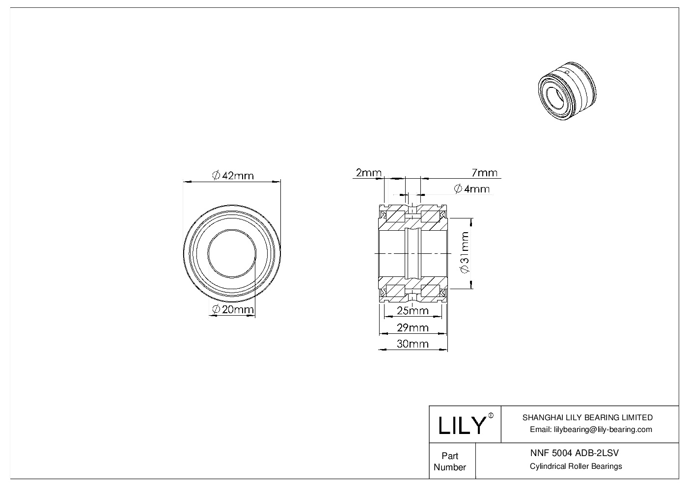 NNF 5004 ADB-2LSV Double Row Full Complement Cylindrical Roller Bearings cad drawing
