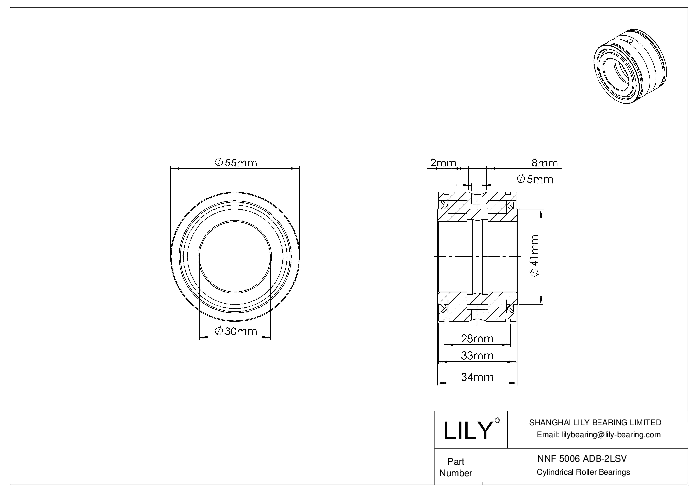 NNF 5006 ADB-2LSV Double Row Full Complement Cylindrical Roller Bearings cad drawing