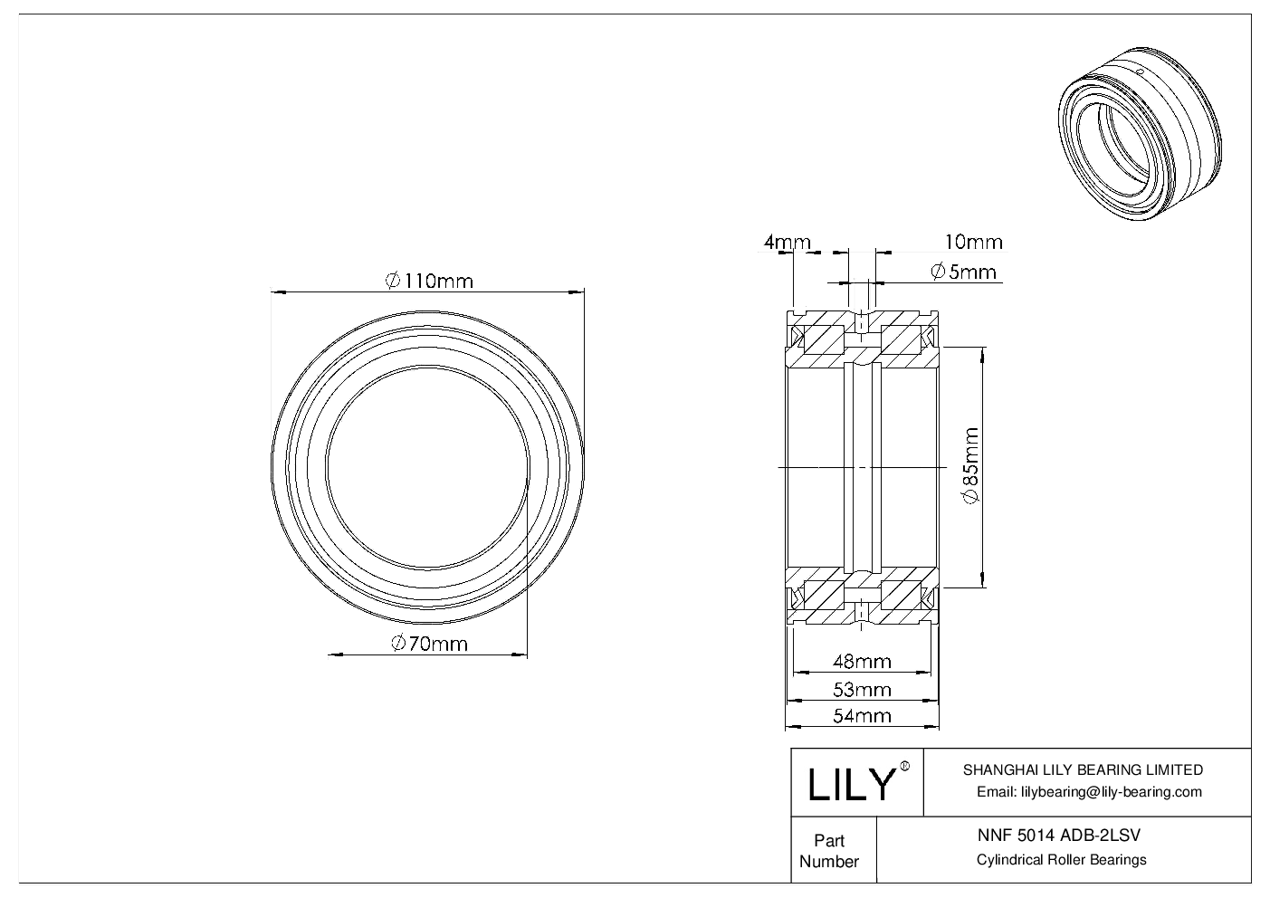 NNF 5014 ADB-2LSV Double Row Full Complement Cylindrical Roller Bearings cad drawing