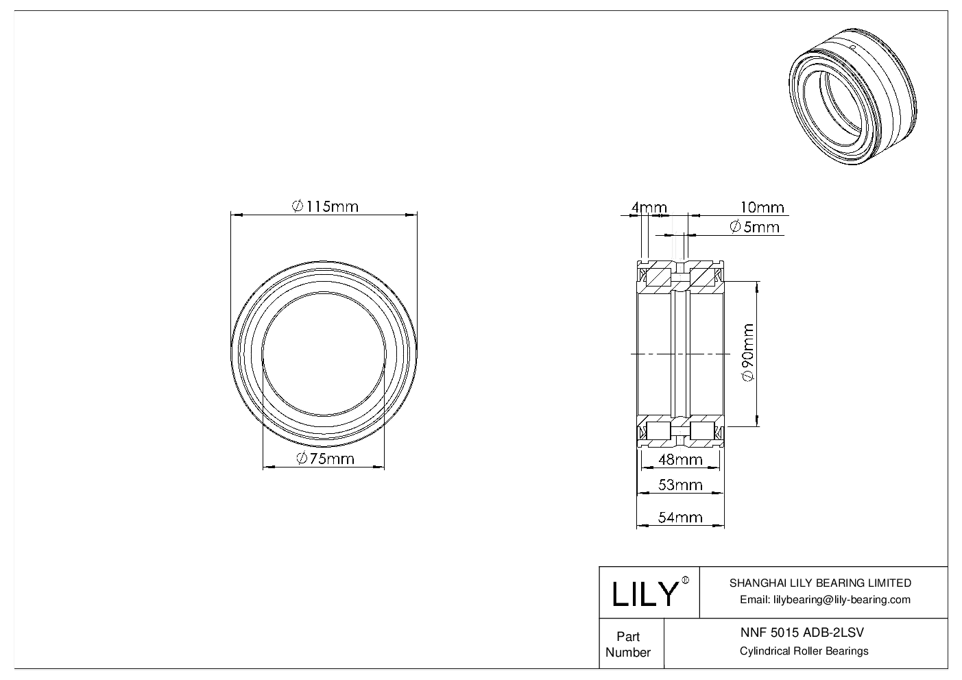 NNF 5015 ADB-2LSV Double Row Full Complement Cylindrical Roller Bearings cad drawing
