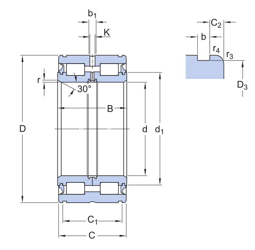 NNF 5016 B-2LS Rodamientos de rodillos cilíndricos de doble hilera de dotación completa cad drawing