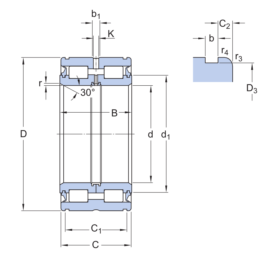 NNF 5022 B-2LS Double Row Full Complement Cylindrical Roller Bearings cad drawing