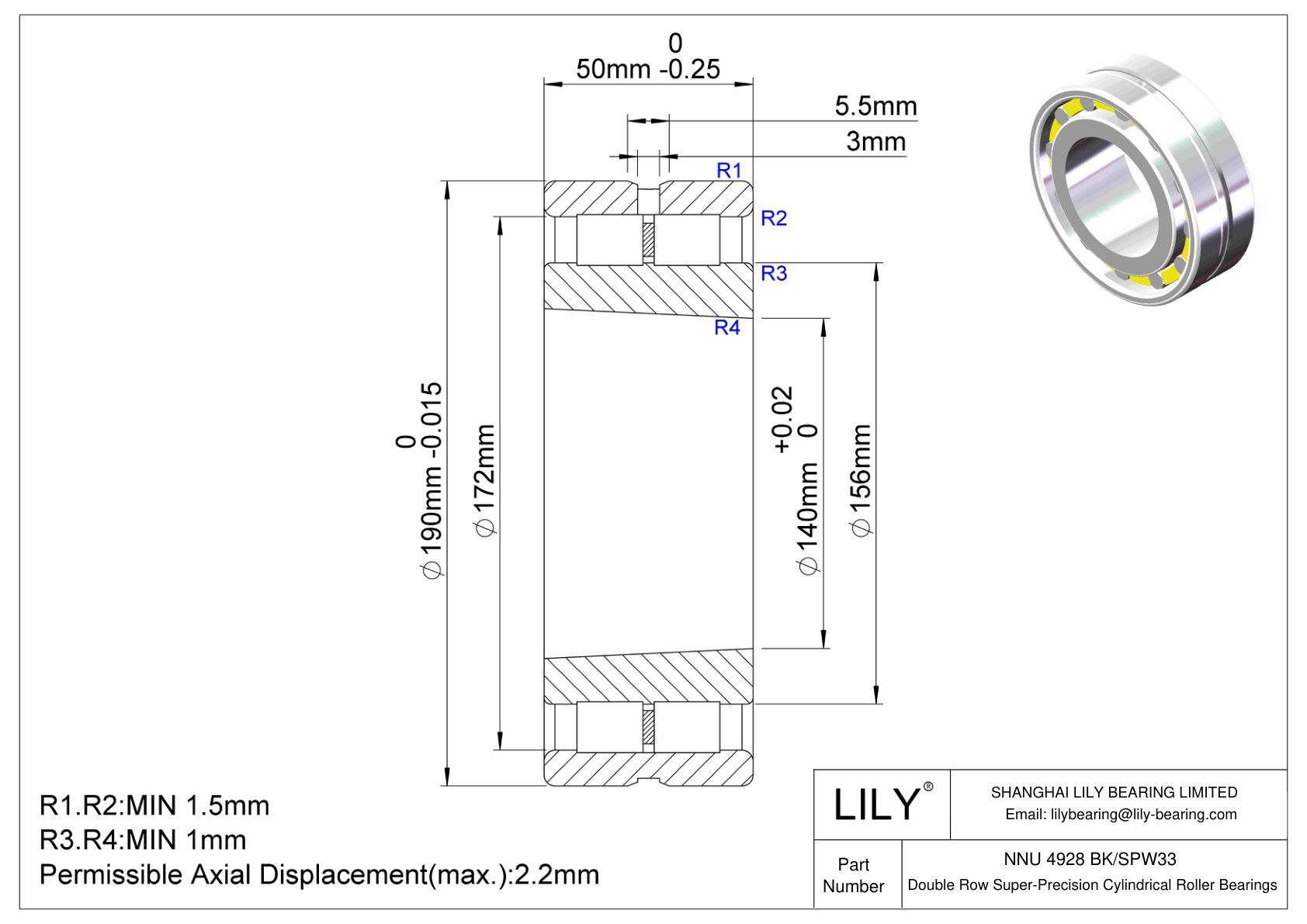 NNU 4928 BK/SPW33 双列圆柱滚子轴承 cad drawing