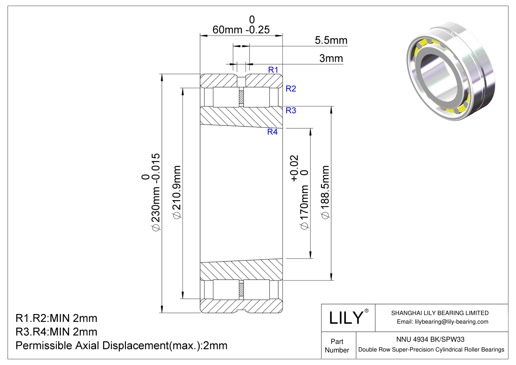 NNU 4934 BK/SPW33 Double Row Cylindrical Roller Bearings cad drawing