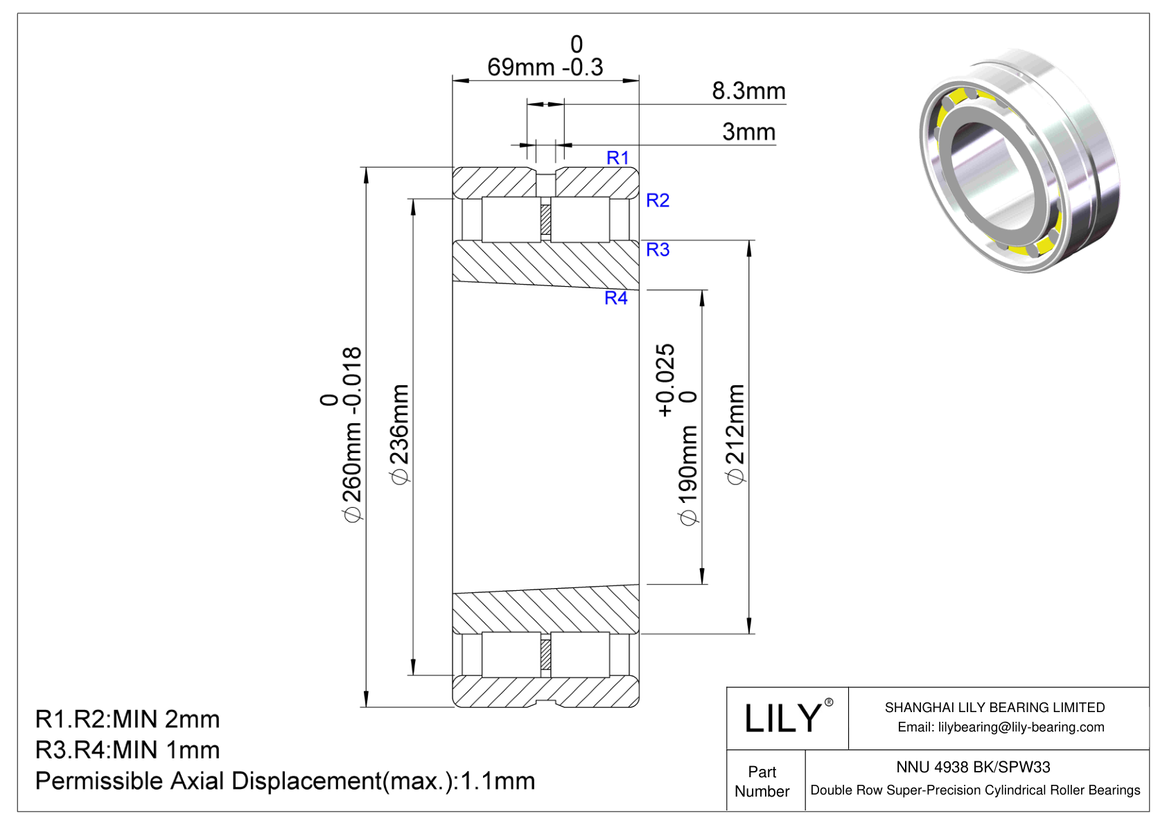 NNU 4938 BK/SPW33 Rodamientos de Rodillos Cilíndricos de Doble Hilera y Superprecisión cad drawing