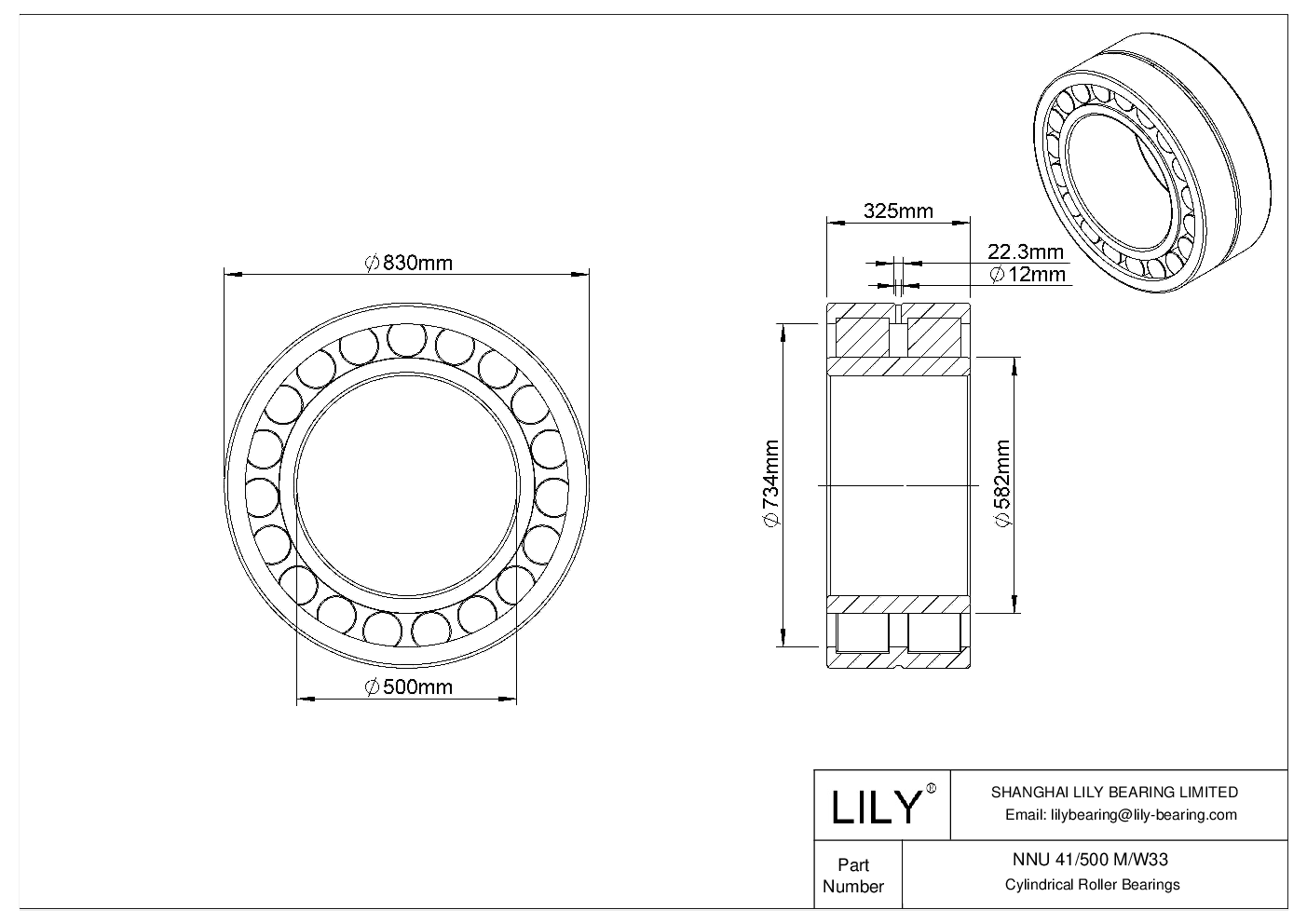 NNU 41/500 M/W33 Double Row Cylindrical Roller Bearings cad drawing