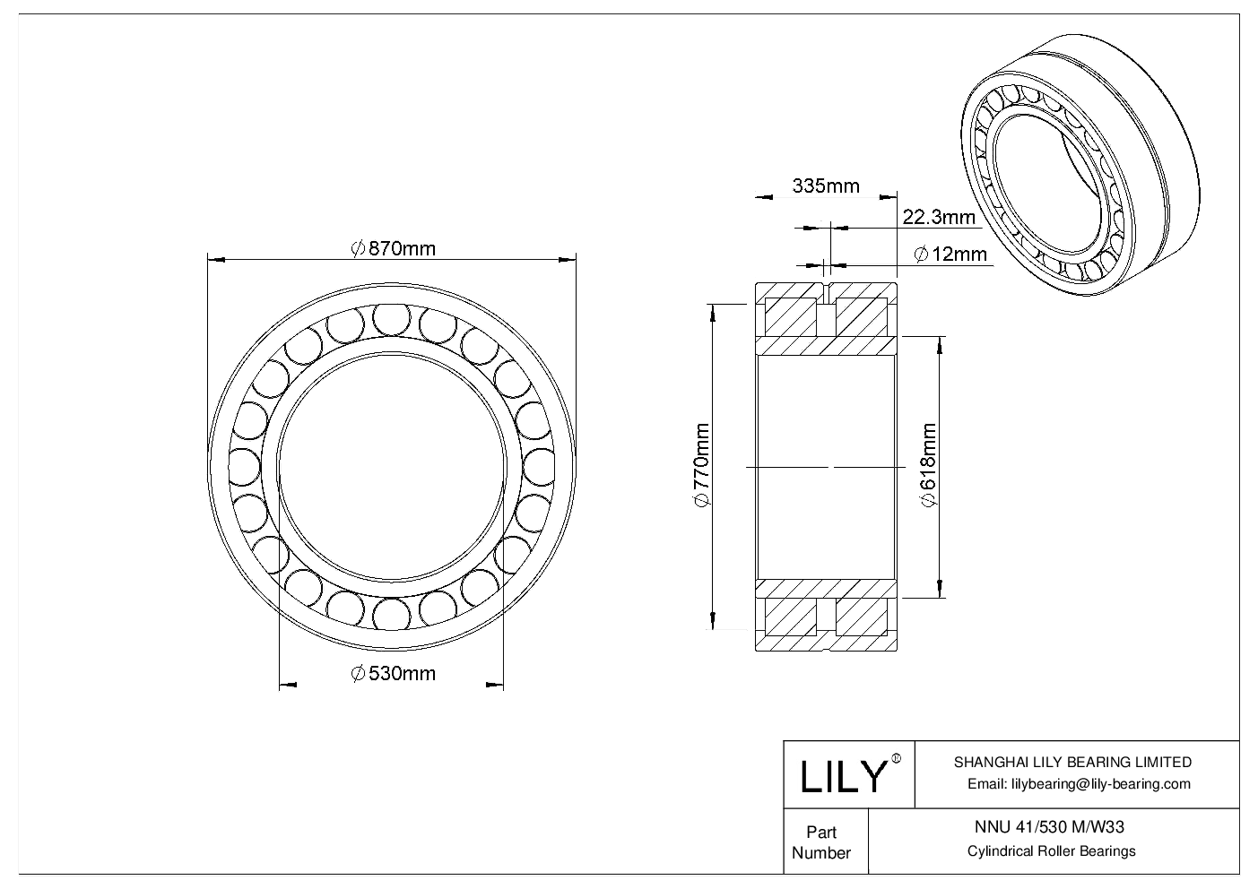 NNU 41/530 M/W33 Double Row Cylindrical Roller Bearings cad drawing