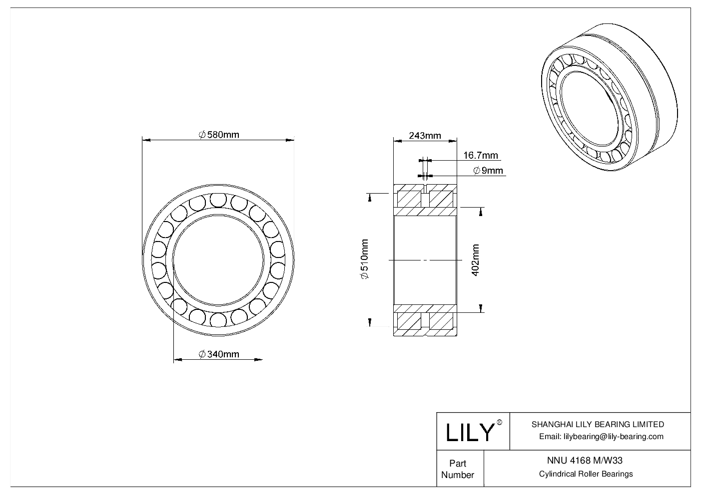 NNU 4168 M/W33 Double Row Cylindrical Roller Bearings cad drawing