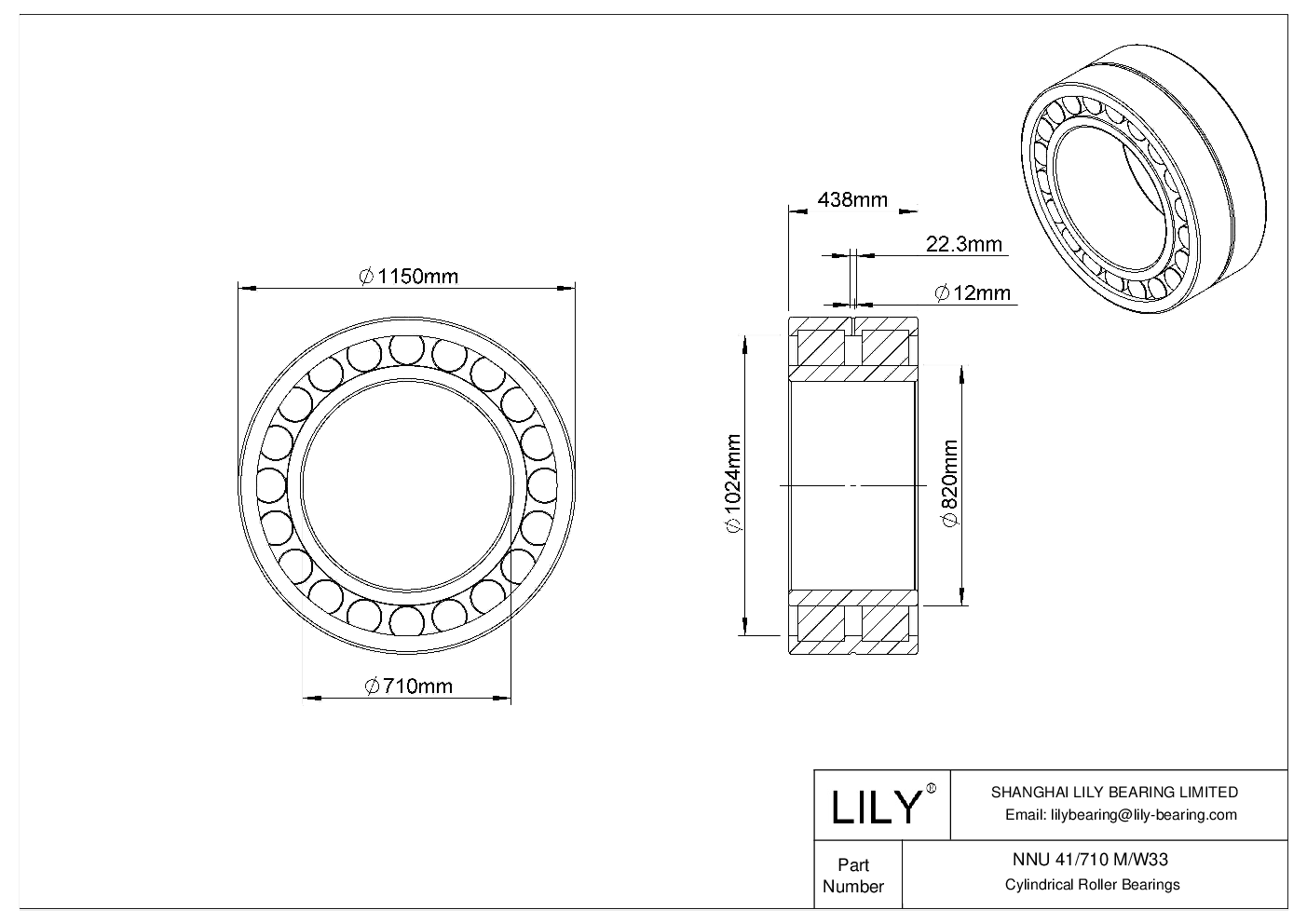 NNU 41/710 M/W33 Double Row Cylindrical Roller Bearings cad drawing