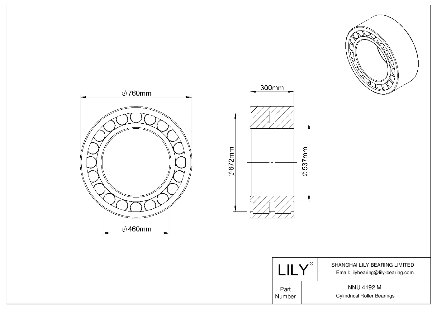NNU 4192 M Double Row Cylindrical Roller Bearings cad drawing