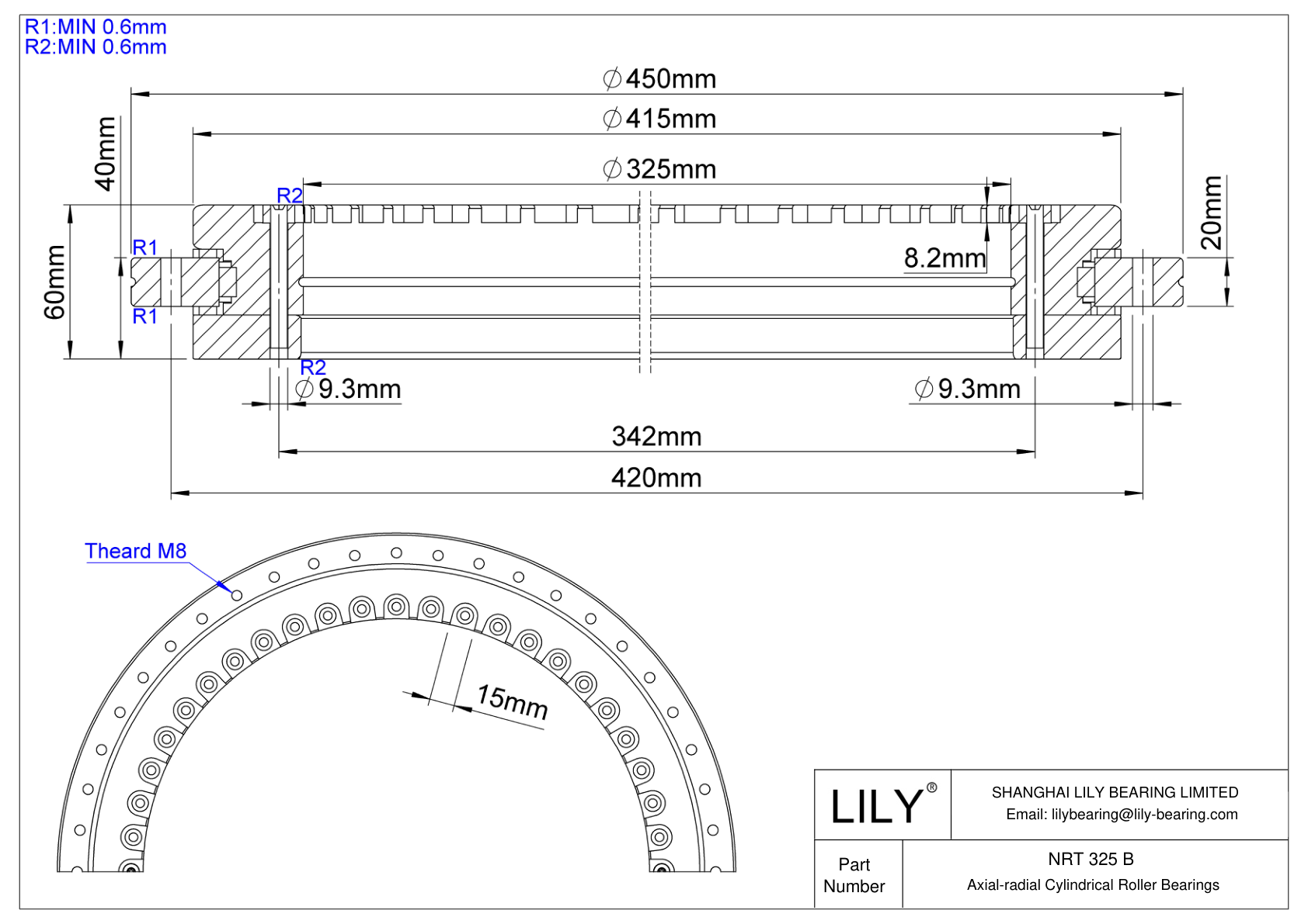 NRT 325 B Rodamientos de rodillos cilíndricos axial-radial de superprecisión cad drawing