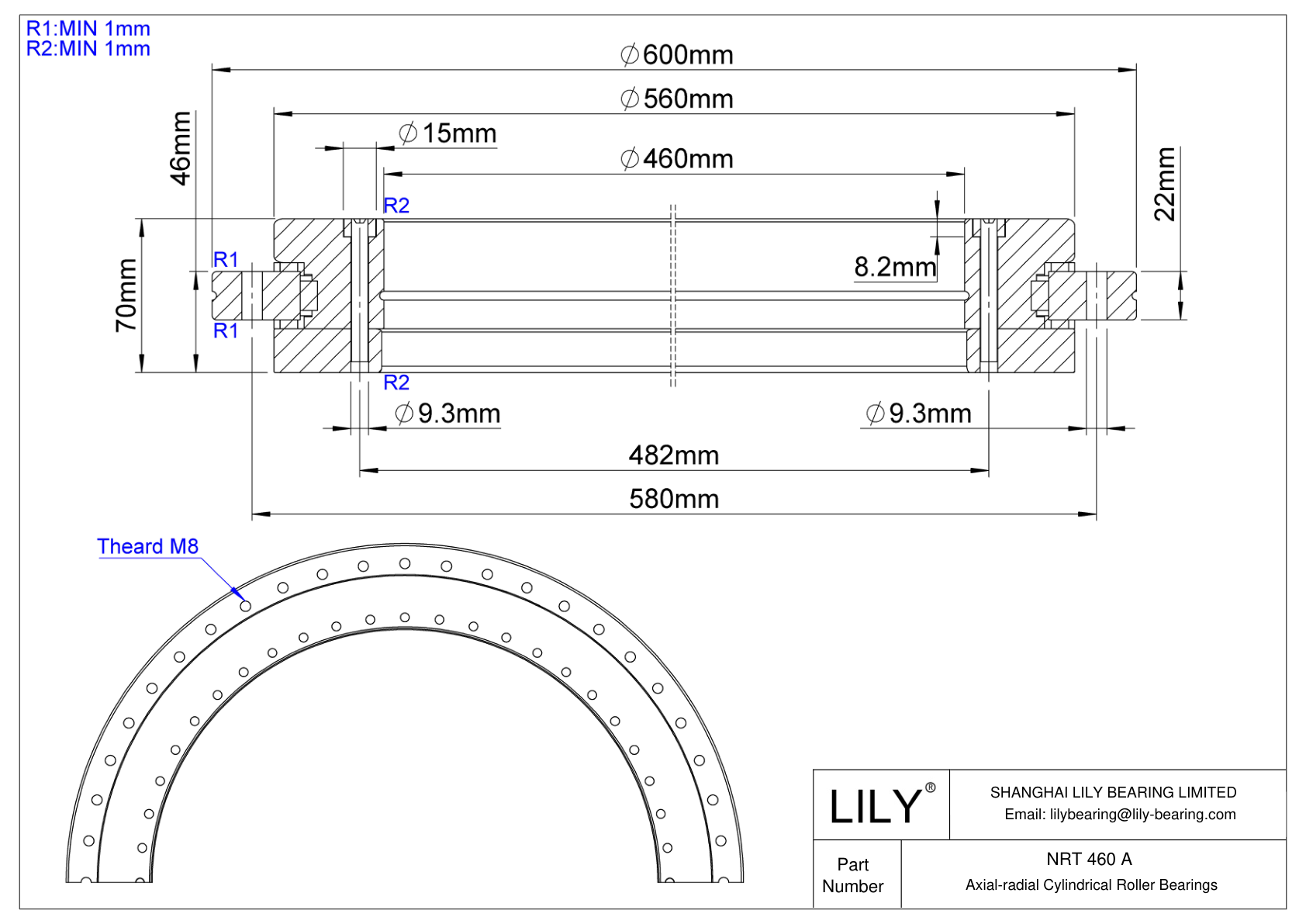 NRT 460 A 超精密推力圆柱滚子轴承 cad drawing