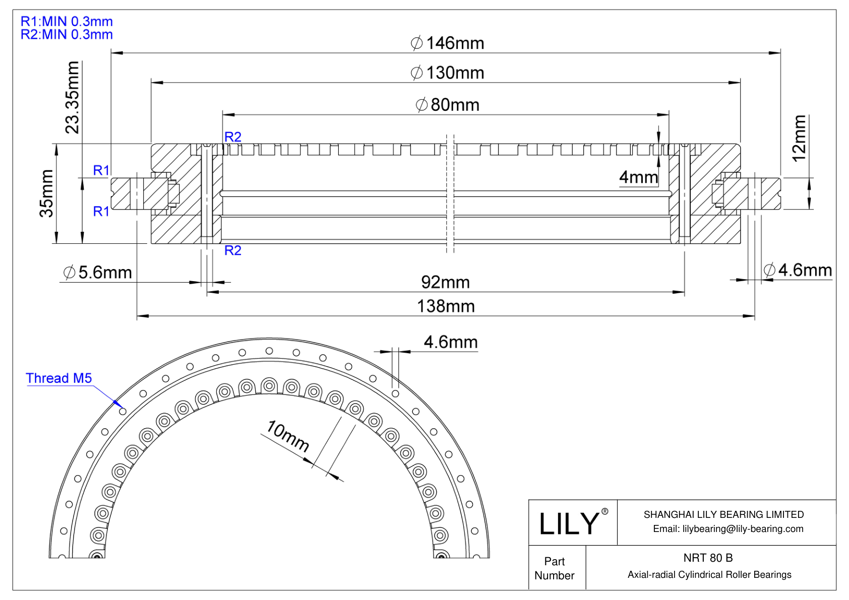 NRT 80 B 轴向径向圆柱滚子轴承 cad drawing