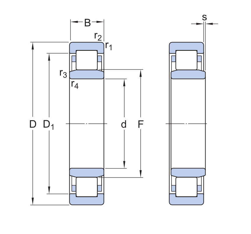 NU 1020 M/HC5C3 Hybrid Ceramic Cylindrical Roller Bearings cad drawing