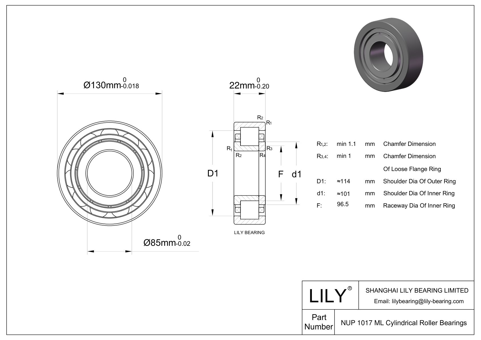 NUP 1017 ML Rodamientos de rodillos cilíndricos de una hilera con anillo interior cad drawing