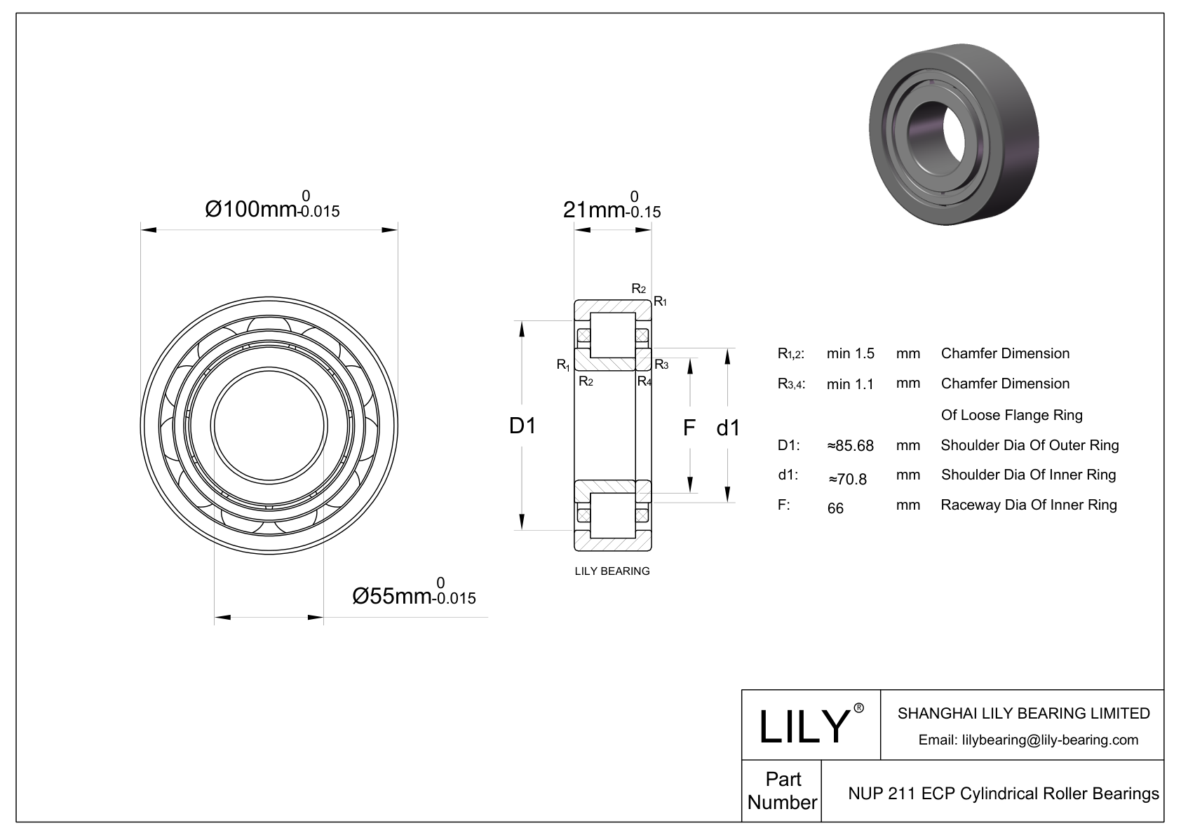 NUP 211 ECP 带内圈单列圆柱滚子轴承 cad drawing