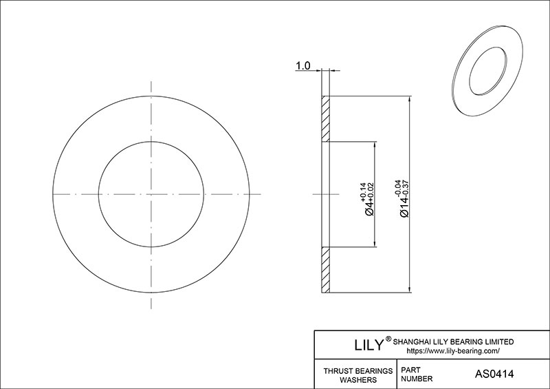 AS0414 Needle Roller Thrust Bearings (Washers) cad drawing