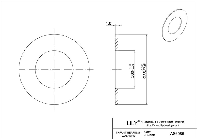AS6085 Needle Roller Thrust Bearings (Washers) cad drawing