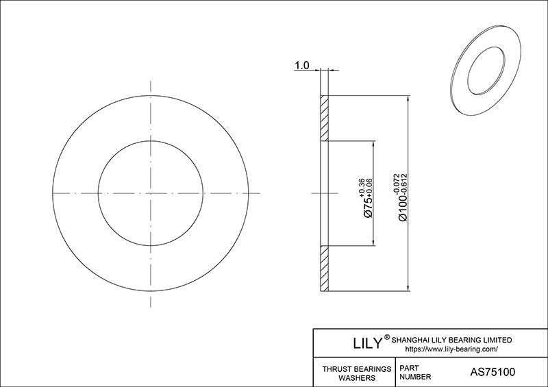 AS75100 Needle Roller Thrust Bearings (Washers) cad drawing