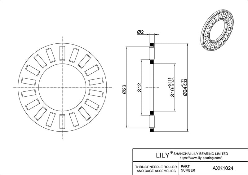 AXK1024 Needle Roller Thrust Bearings (Cages) cad drawing