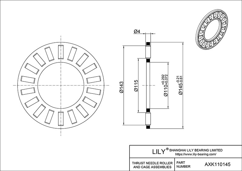 AXK110145 Needle Roller Thrust Bearings (Cages) cad drawing