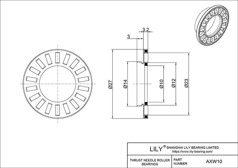 AXW10 Needle Roller Thrust Bearings (Cages) cad drawing