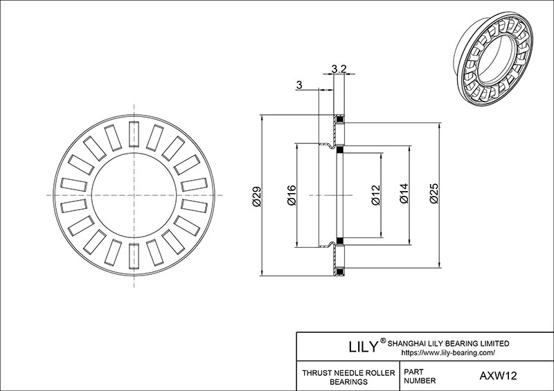 AXW12 Needle Roller Thrust Bearings (Cages) cad drawing