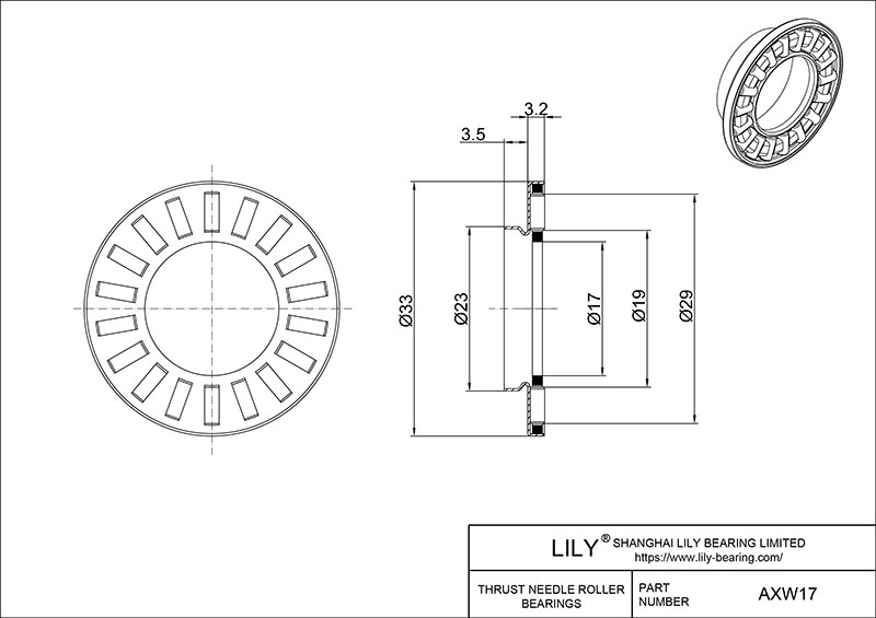AXW17 Needle Roller Thrust Bearings (Cages) cad drawing