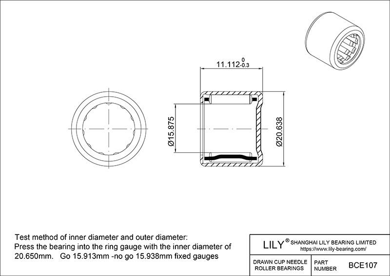 BCE107 Drawn Cup Needle Roller Bearings cad drawing
