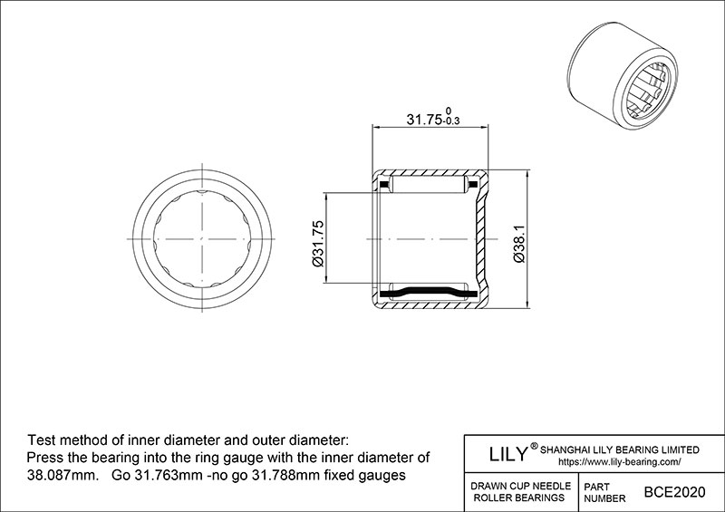BCE2020 Drawn Cup Needle Roller Bearings cad drawing