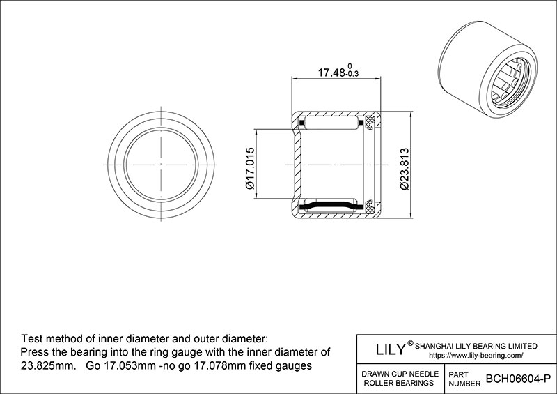 BCH06604-P Drawn Cup Needle Roller Bearings cad drawing