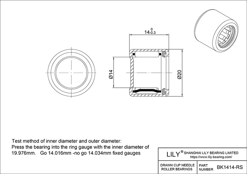 BK1414-RS Drawn Cup Needle Roller Bearings cad drawing