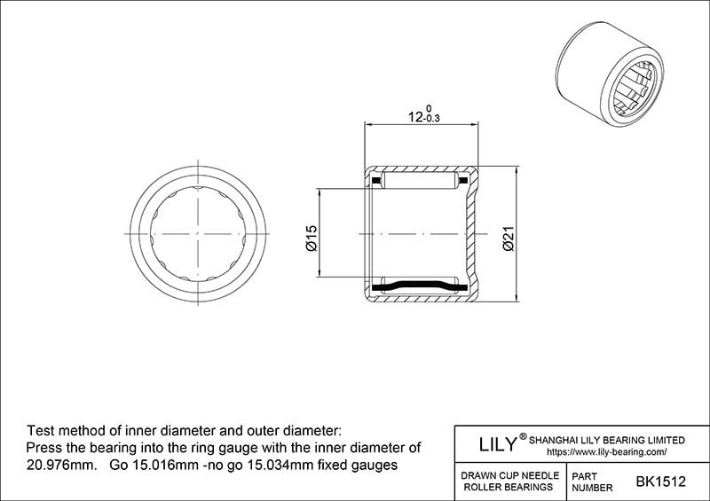 BK1512 Drawn Cup Needle Roller Bearings cad drawing