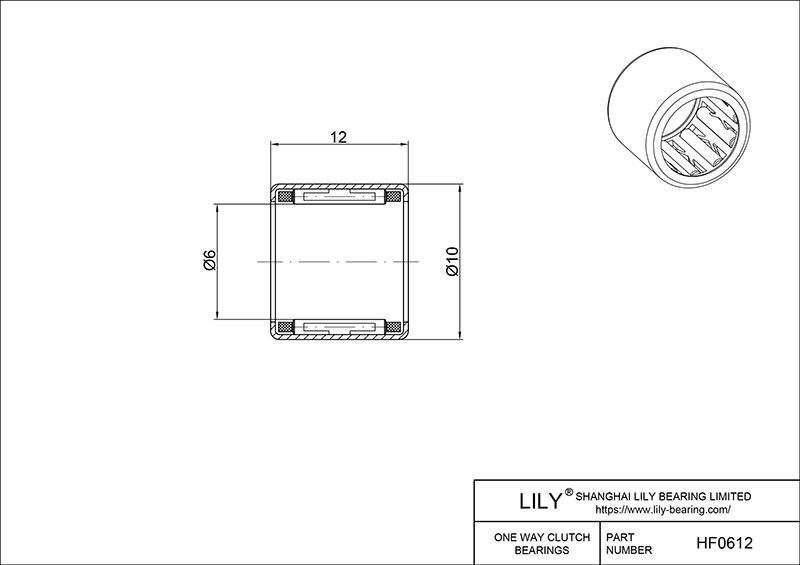 HF0612 One-Way Needle-Roller Bearing Clutches cad drawing