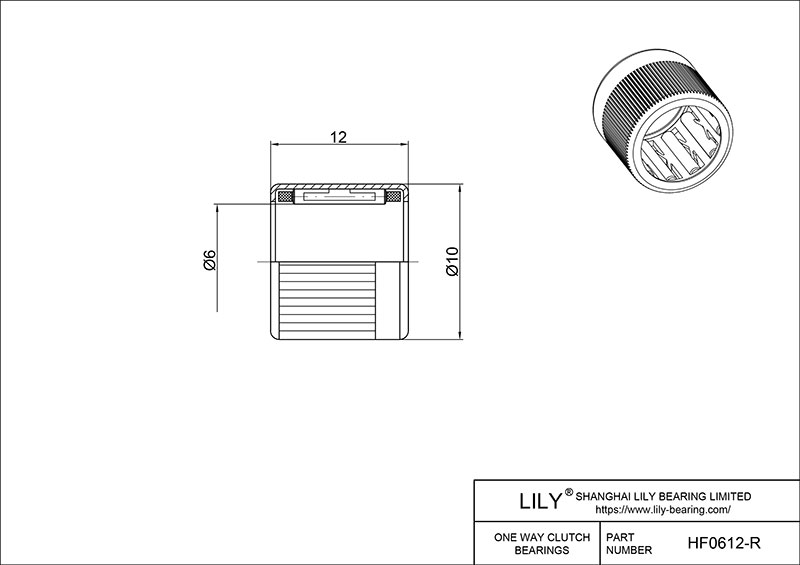 HF0612-R One-Way Needle-Roller Bearing Clutches cad drawing
