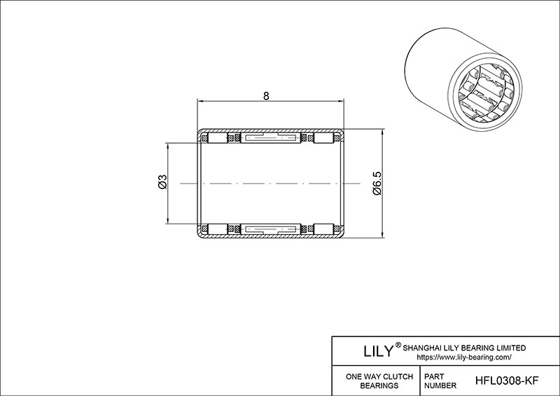 HFL0308-KF One-Way Needle-Roller Bearing Clutches cad drawing