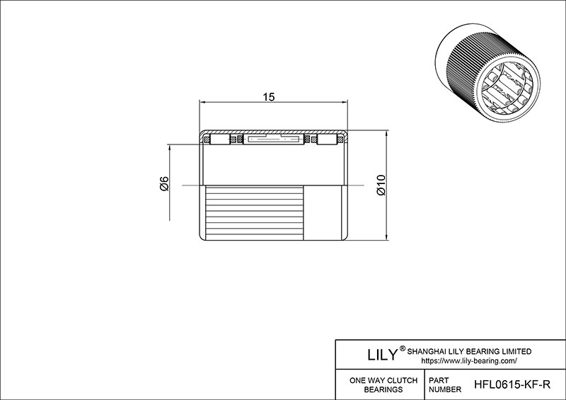 HFL0615-KF-R One-Way Needle-Roller Bearing Clutches cad drawing