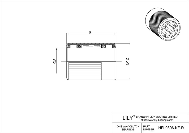 HFL0806-KF-R One-Way Needle-Roller Bearing Clutches cad drawing
