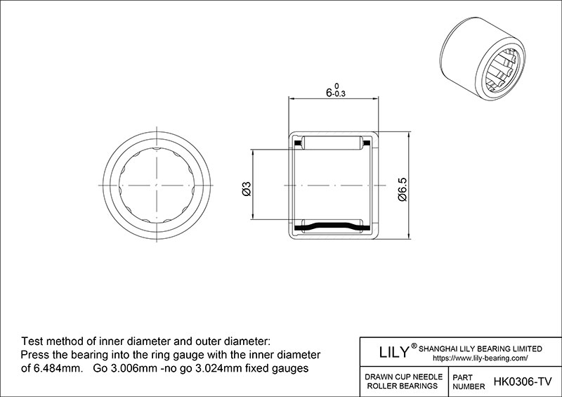 HK0306-TV Drawn Cup Needle Roller Bearings cad drawing