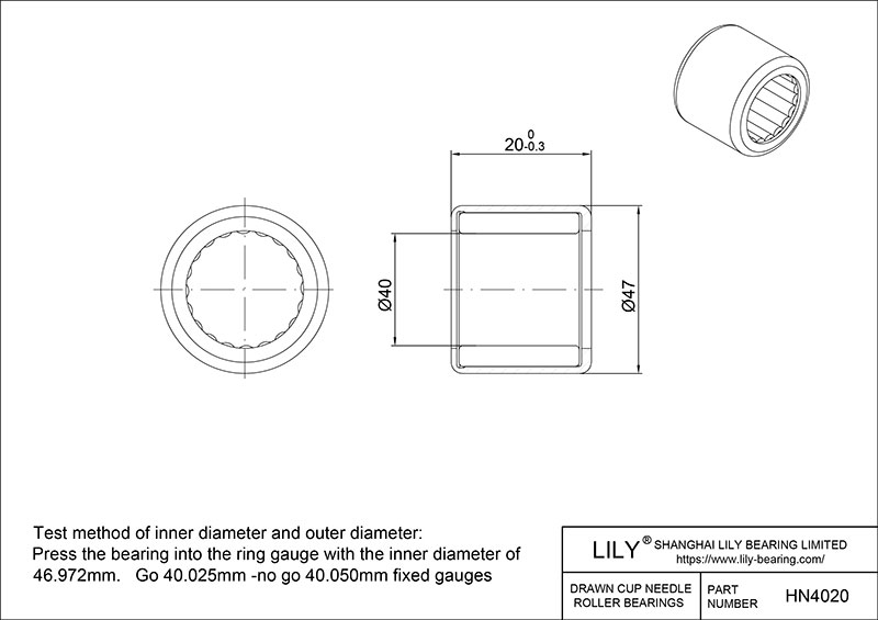 HN4020 Drawn Cup Needle Roller Bearings cad drawing