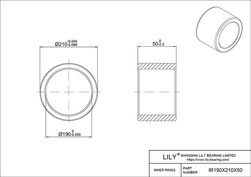 IR190X210X50-XL Inner Rings cad drawing