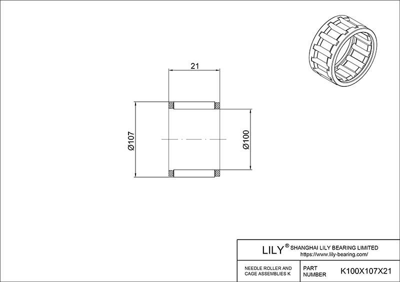 K100X107X21 Needle Roller And Cage Assemblies cad drawing