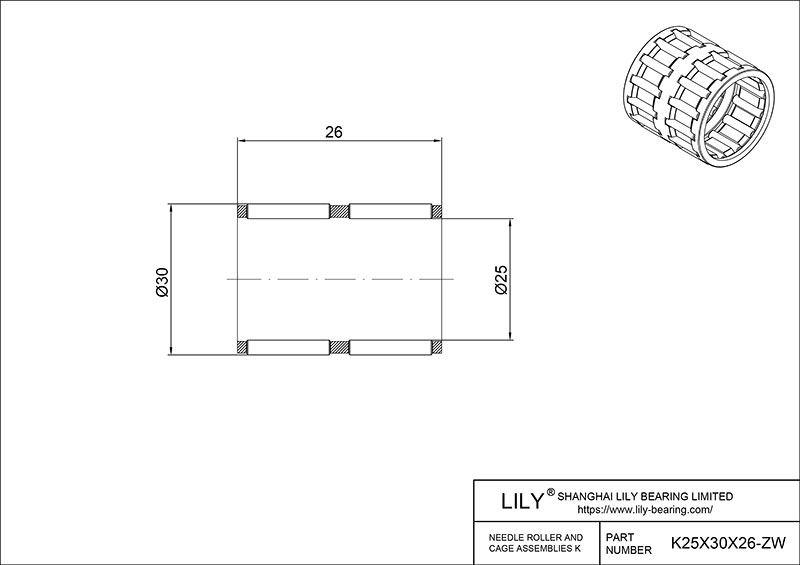 K25X30X26-ZW Needle Roller And Cage Assemblies cad drawing