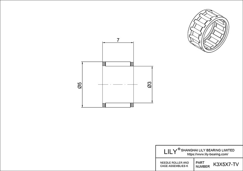 K3X5X7-TV Needle Roller And Cage Assemblies cad drawing