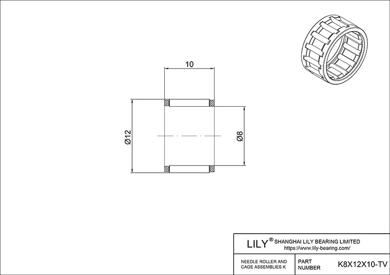 K8X12X10-TV Needle Roller And Cage Assemblies cad drawing